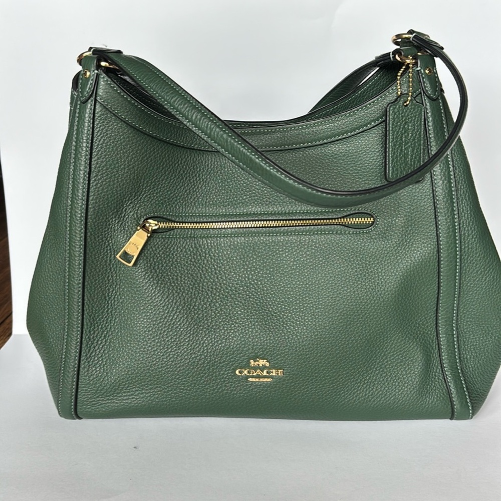 Coach Kristy Shoulder Bag Green Leather Double Handle Hobo Tote